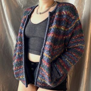 Vintage DRESSBARN Knitted Granny Zip Up Wool Blend Sweater Sz L